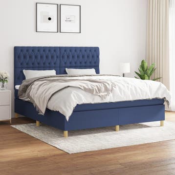 vidaXL Boxspring met matras stof blauw 180x200 cm, Verzenden