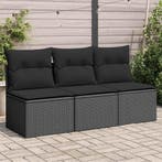vidaXL Tuinbank met kussens 3-zits zwart poly rattan, Verzenden, Nieuw