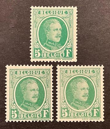 Belgique 1922 - Albert I Houyoux - 5fr Groen en 3 nuances, Gestempeld