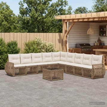 vidaXL Tuinbank Set 10 st Beige en Crème Wit poly rattan, Verzenden