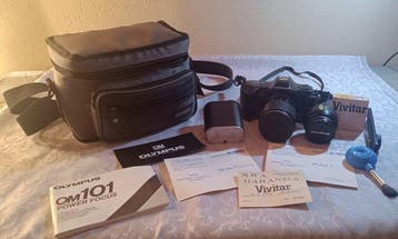 Olympus OM101 Power Focus + 35-70mm + staffa, flash, borsa e, Nieuw