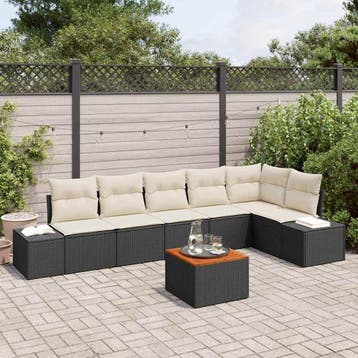 vidaXL Tuinbank Set 7 st Zwart poly rattan, Tuin en Terras, Verzenden, Nieuw