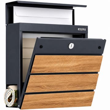 Avalo Brievenbus Antraciet Met Houtlook RVS - Met Krantenvak, Verzenden, Nieuw