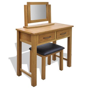 vidaXL Kaptafel met krukje massief eikenhout, Huis en Inrichting, Verzenden, Nieuw