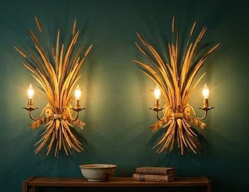 Wandlamp - Goudkleurig metaal - Paar wandlampen met twee