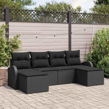 vidaXL Tuinbank Set 6 st Zwart [Synthetisch]: Poly Riet, Verzenden