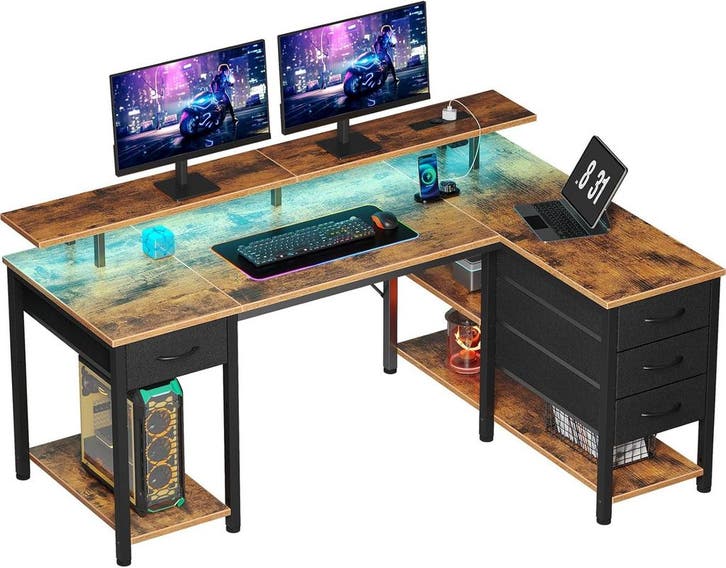Bureau - Computertafel - Hoekbureau - 120x80 cm - Bruin - Se, Maison & Meubles, Bureaux, Envoi