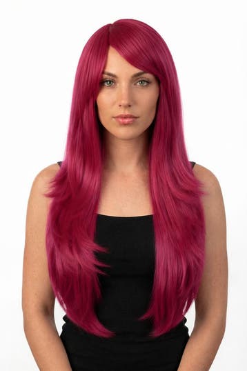 KIMU® Luxe Lange Donkerroze Pruik Roze Unicorn Lang Haarwerk, Ophalen of Verzenden, Nieuw