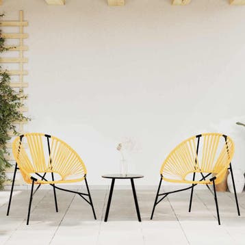 vidaXL Set tuinstoelen 3-delig poly rattan zwart en geel, Jardin & Terrasse, Verzenden