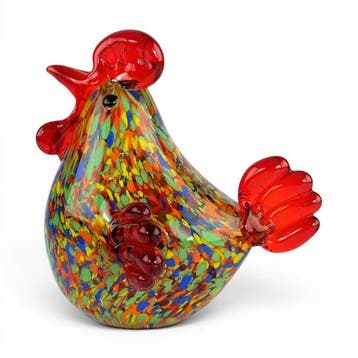 Sculpture, Colourful Rooster in Murano Style - 9 cm - Verre