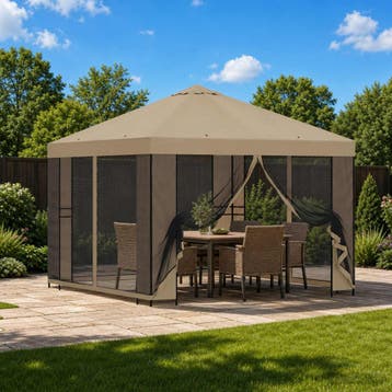 vidaXL Tuin gazebo met zijwanden 3 x 3 m Beige Polyester en, Verzenden
