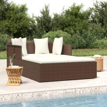 vidaXL Ligbed met kussens 182x118x63 cm poly rattan bruin, Verzenden, Nieuw