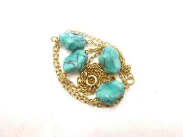 Halsketting - 18 karaat Geel goud Turquoise, Nieuw