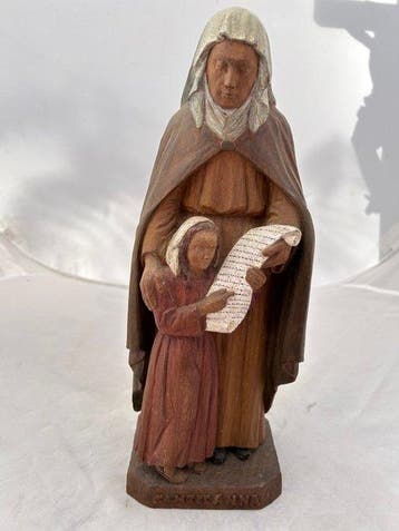 F. Derrien - Statue, Sint Anna met Maria - 35 cm - Bois