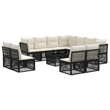 vidaXL Tuinbank Set 12 pcs Zwart poly rattan, Verzenden