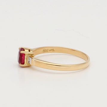 Bague - 18 carats Or jaune Rubis - Diamant