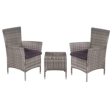 vidaXL 3-delige Bistroset poly rattan grijs, Verzenden, Nieuw