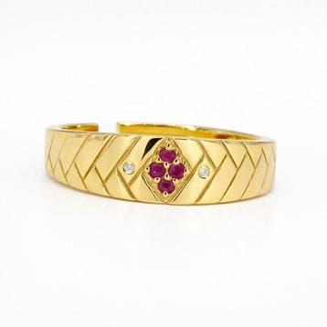 Zonder minimumprijs - Ring Verguld Robijn - Diamant -, Nieuw