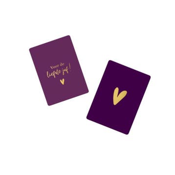 2x mini kaartje - voor de liefste juf - paars hartje - go..., Verzenden, Nieuw