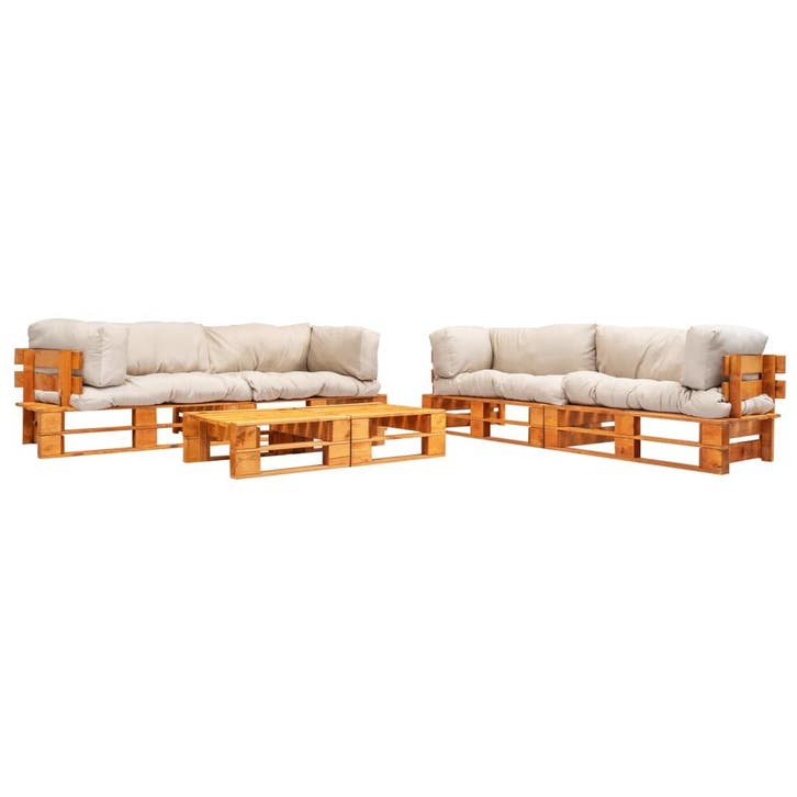 vidaXL 6-delige Loungeset pallet met zandkleurige kussens, Jardin & Terrasse, Ensembles de jardin, Envoi