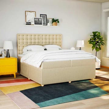 vidaXL Boxspring met matras stof crèmekleurig 200x200 cm, Verzenden, Nieuw