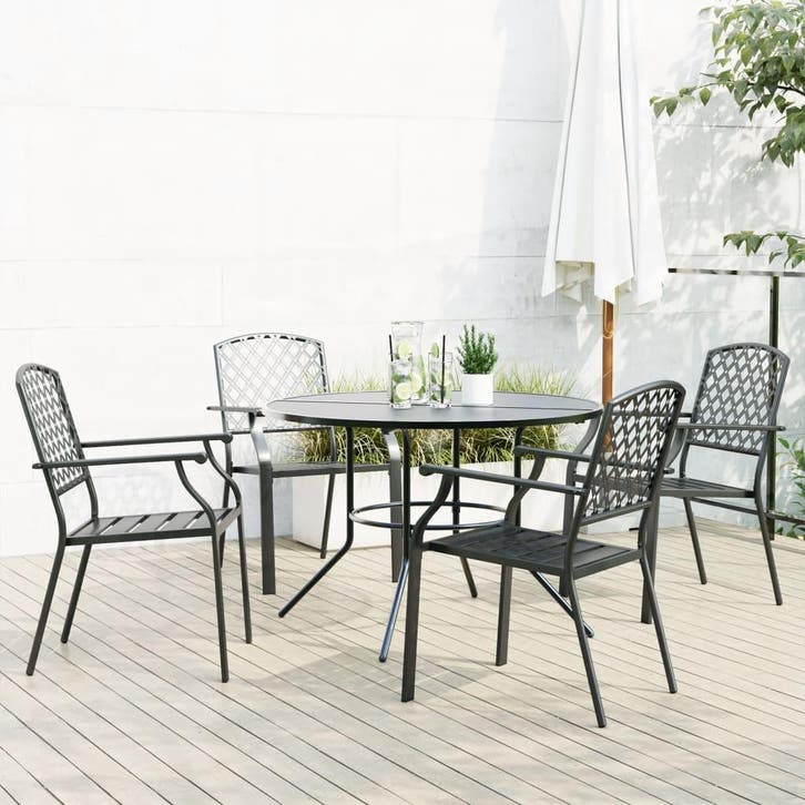 vidaXL 5-delige Tuinset stapelbaar gepoedercoat staal, Jardin & Terrasse, Ensembles de jardin, Envoi