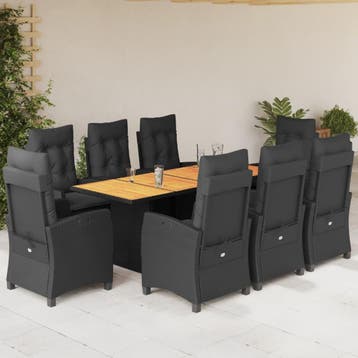 vidaXL 9-delige Tuinset poly rattan zwart, Verzenden, Nieuw, Tuinset