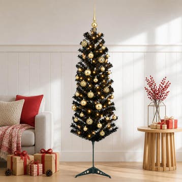 vidaXL Smalle kunstkerstboom met kerstbal 150 cm 150 LEDs, Verzenden, Nieuw