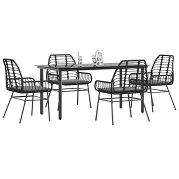 vidaXL 5-delige Tuinset met kussens poly rattan glas zwart, Verzenden, Tuinset