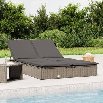 vidaXL Ligbed met kussens 2-persoons poly rattan grijs, Verzenden, Nieuw