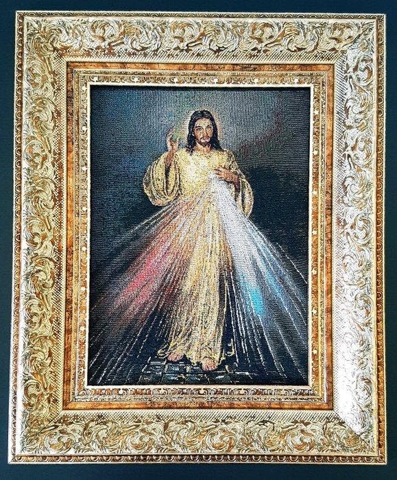 Icoon - Geborduurd Goddelijke Barmhartigheidsicoon – Jezus, Antiquités & Art, Antiquités | Livres & Manuscrits