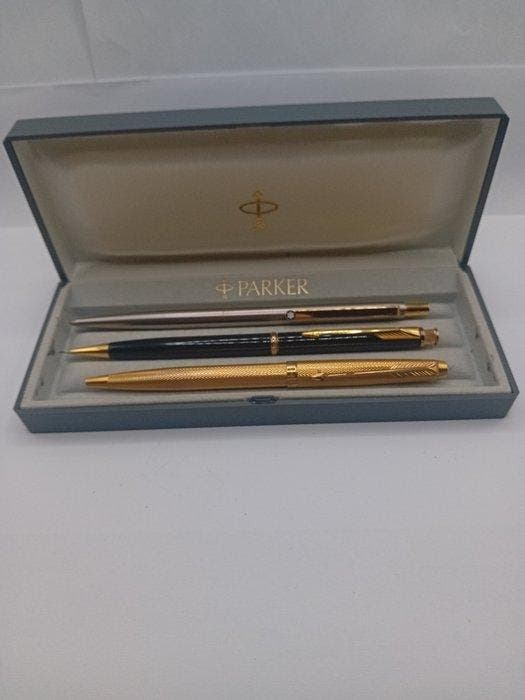 Parker - Montblanc - Ensemble de bureau (3) - Acier, Plaqué, Verzamelen, Pennenverzamelingen