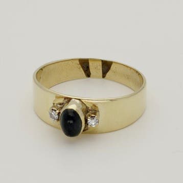 Ring - 14 karaat Geel goud - Diamant - Saffier