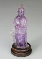 Statuet Kwanyin - Beeld met sokkel van rozenhout - Amethist