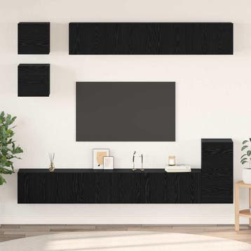 vidaXL Tv-meubelset 8 st Zwart Eiken Bewerkt hout, Verzenden, Nieuw