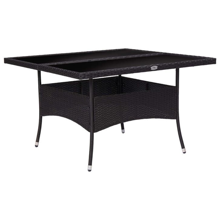 vidaXL Tuintafel poly rattan en glas zwart, Tuin en Terras, Tuintafels, Nieuw, Verzenden