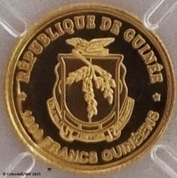 Guinée. 1000 Francs 2025, 1/100 OZ (Sans prix de réserve), Postzegels en Munten