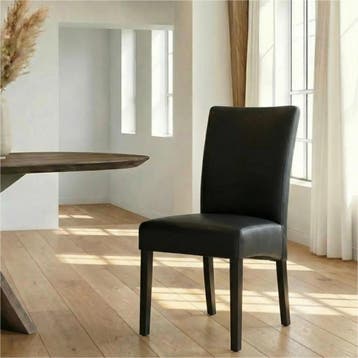 Leren eetkamerstoel Just - Hermes Nero (zwart) - Poten hout, Bohemian, Eigentijds, Klassiek, Retro, Romantisch, Scandinavisch