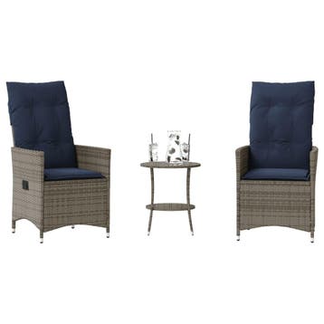 vidaXL 3-delige Bistroset met kussens poly rattan grijs, Verzenden, Nieuw