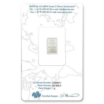 1 gram - Palladium .999 - .9995 - PAMP Suisse Lady Fortuna,