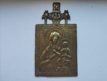 Reis-icoon - Moeder Gods van Smolensk - Brons, Antiek en Kunst