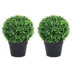 vidaXL Kunstplanten met pot 2 st buxus bolvorming 32 cm, Verzenden, Nieuw