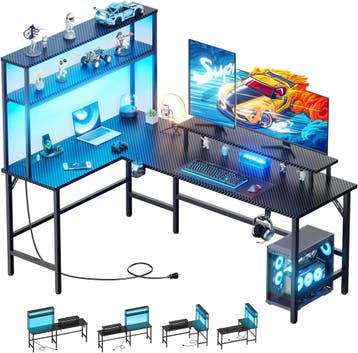 Gaming bureau - Gaming desk - Hoekbureau - 150x50 cm - Zwart, Huis en Inrichting, Verzenden, Nieuw