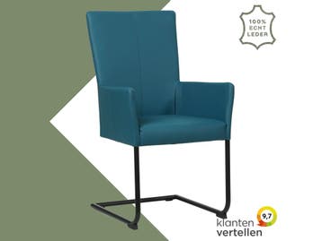 Leren eetkamerstoel Dry met armleuning - Toledo Turquoise, Huis en Inrichting, Stoelen, Blauw, Nieuw, Leer, Ophalen of Verzenden