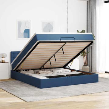 vidaXL Bed poef met matras en LEDs 180x200 cm stof blauw, Verzenden, Nieuw