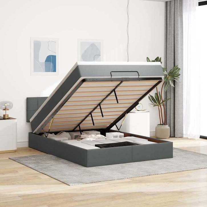 vidaXL Bed poef met matras en LEDs 140x200 cm stof zwart, Huis en Inrichting, Slaapkamer | Bedden, Nieuw, Verzenden