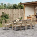 vidaXL Tuin Eettafel Set 11 pcs Beige poly rattan, Verzenden
