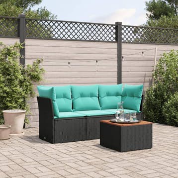 vidaXL 4-delige Loungeset met kussens poly rattan zwart, Verzenden, Loungeset