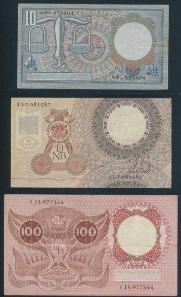 Nederland. - 10, 25 and 100 Gulden - 1953/1955 (Zonder