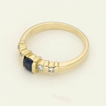 Bague - 18 carats Or jaune Saphir - Diamant, Nieuw